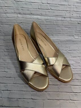 Jack Rogers Metallic Gold Crossband Wedge Sandals